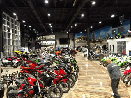 Panoramic mountain mural inside Zeigler Motorsports showroom